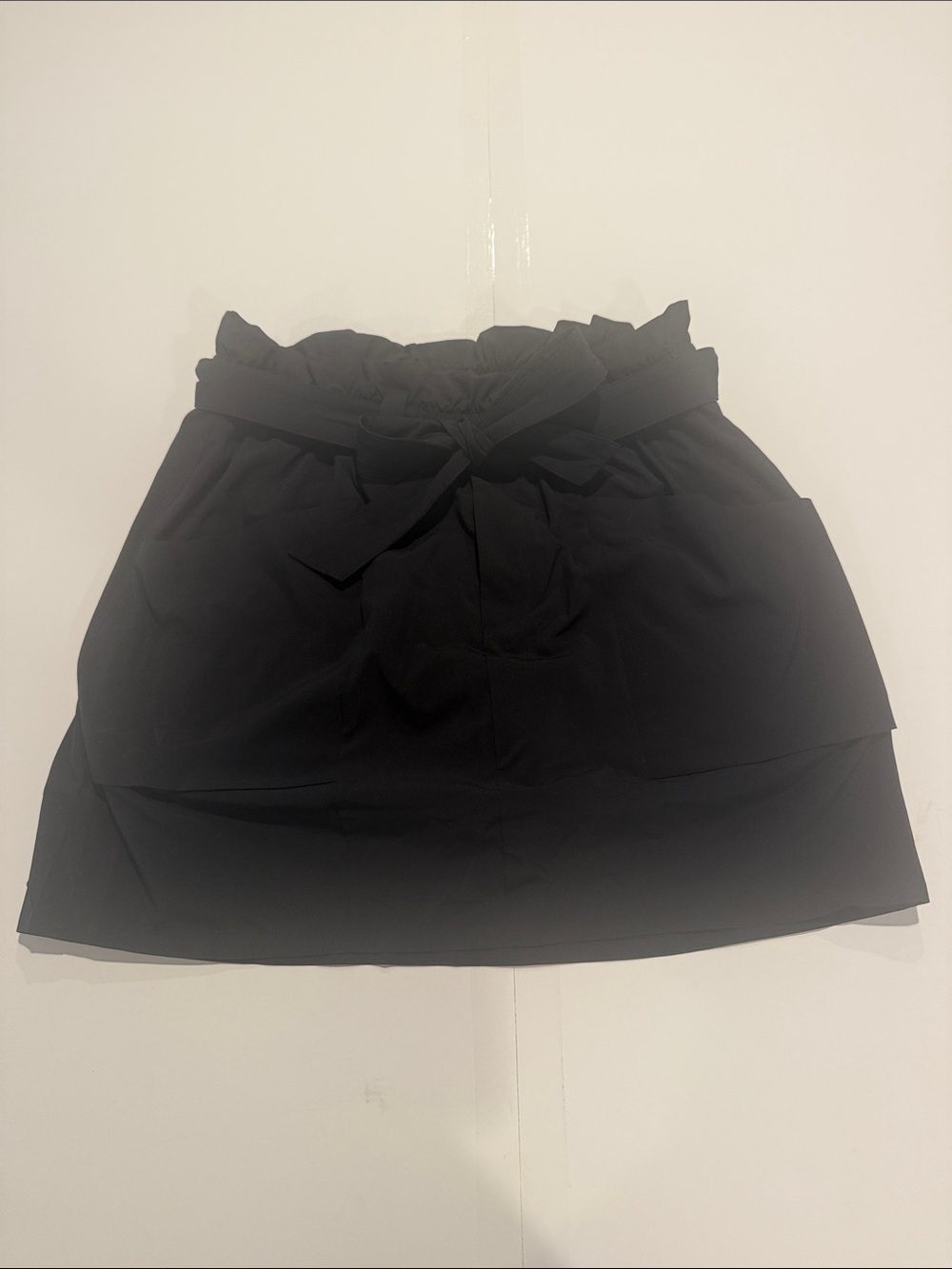 Athleta Black Paperbag Waist Mini Skirt with Tie and Built In Shorts